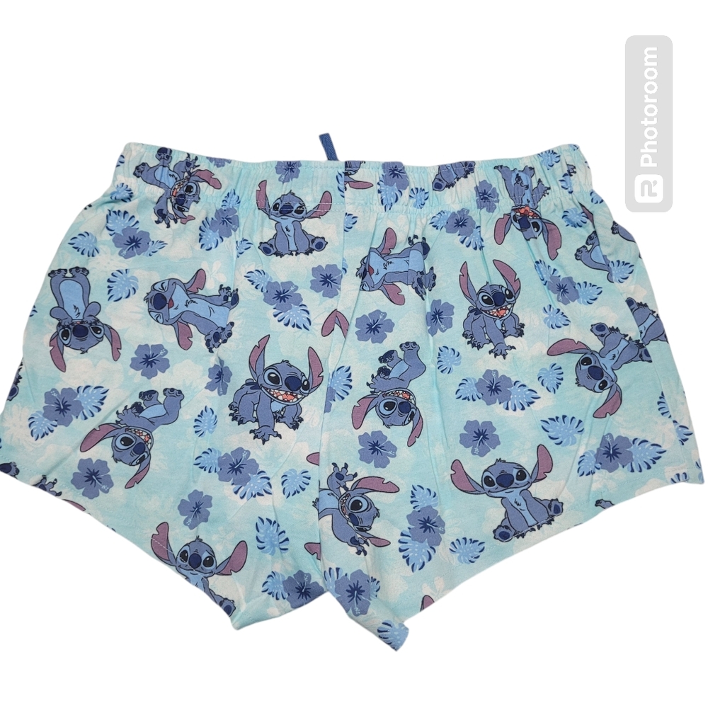 * Disney Large lilo & stich  Womens sleep shorts raw hemline blue
